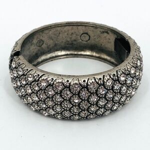 Silver Tone Fish Scale Rhinestone Hinge Bangle Bracelet Costume Jewelry